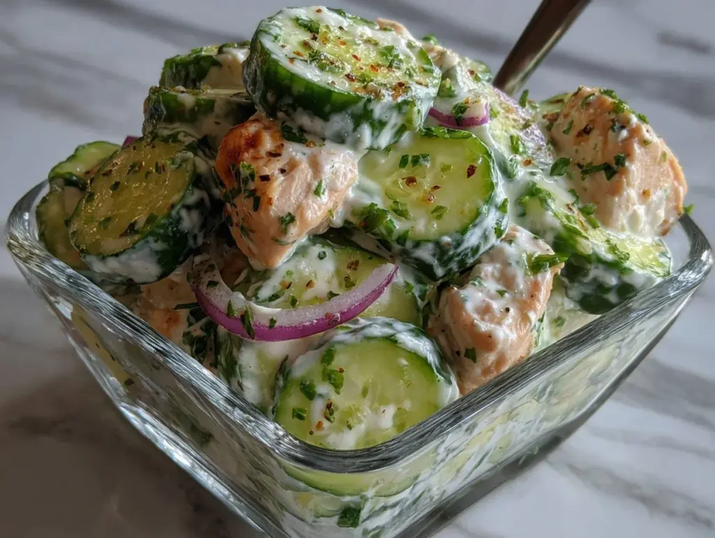 high protein cucumber salad - featured image