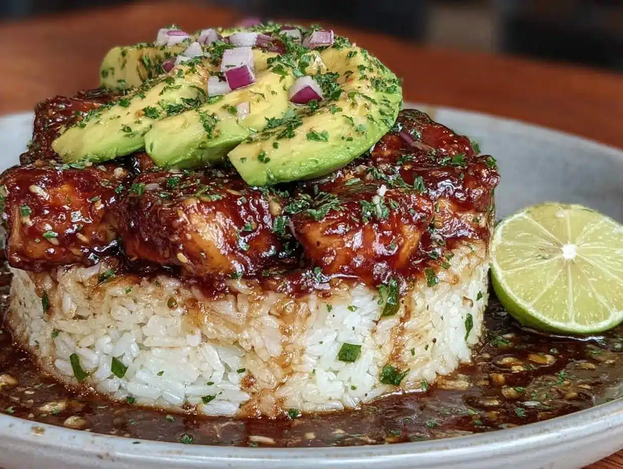 honey lime chicken avocado rice stack preparation steps