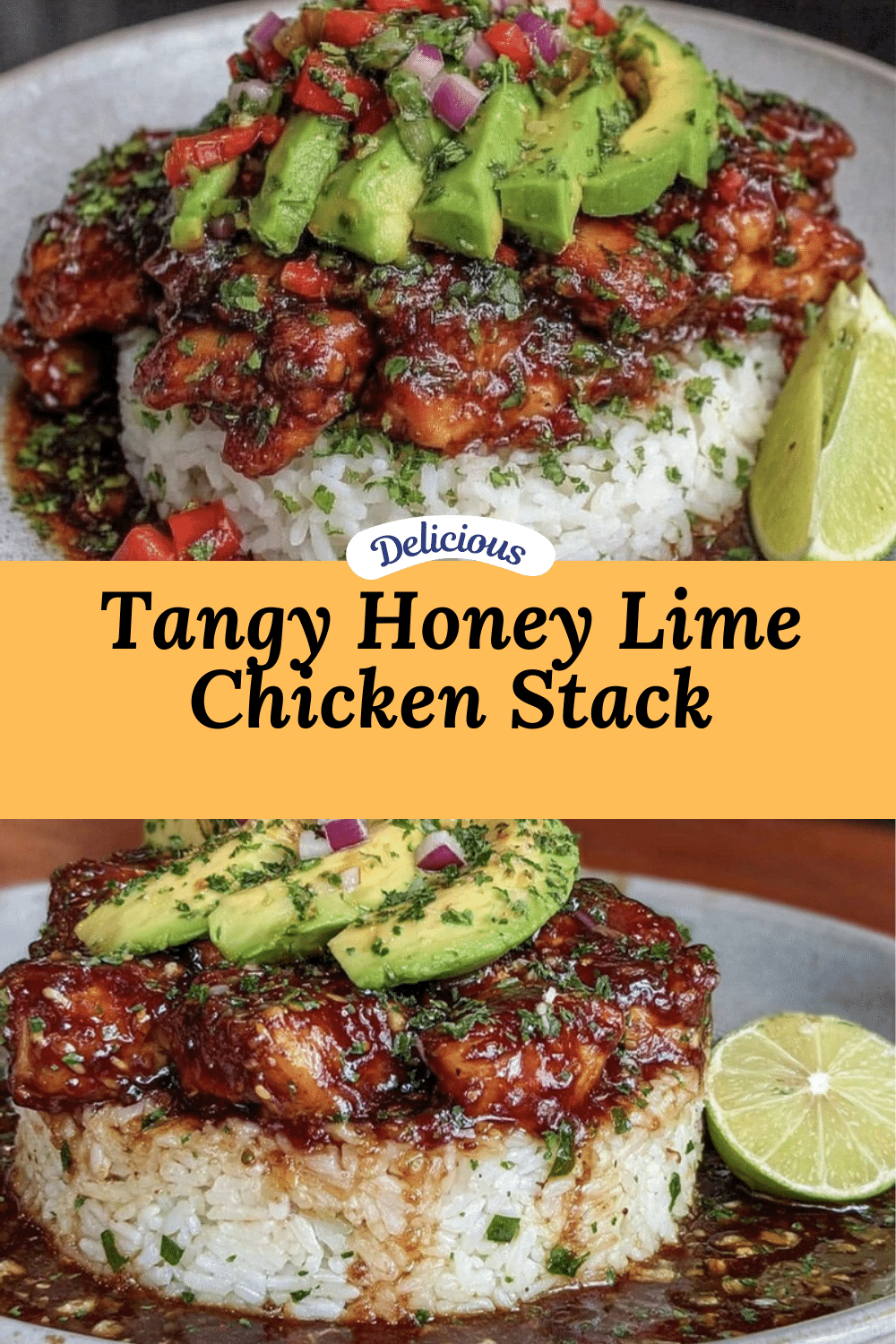 honey lime chicken avocado rice stack recipe