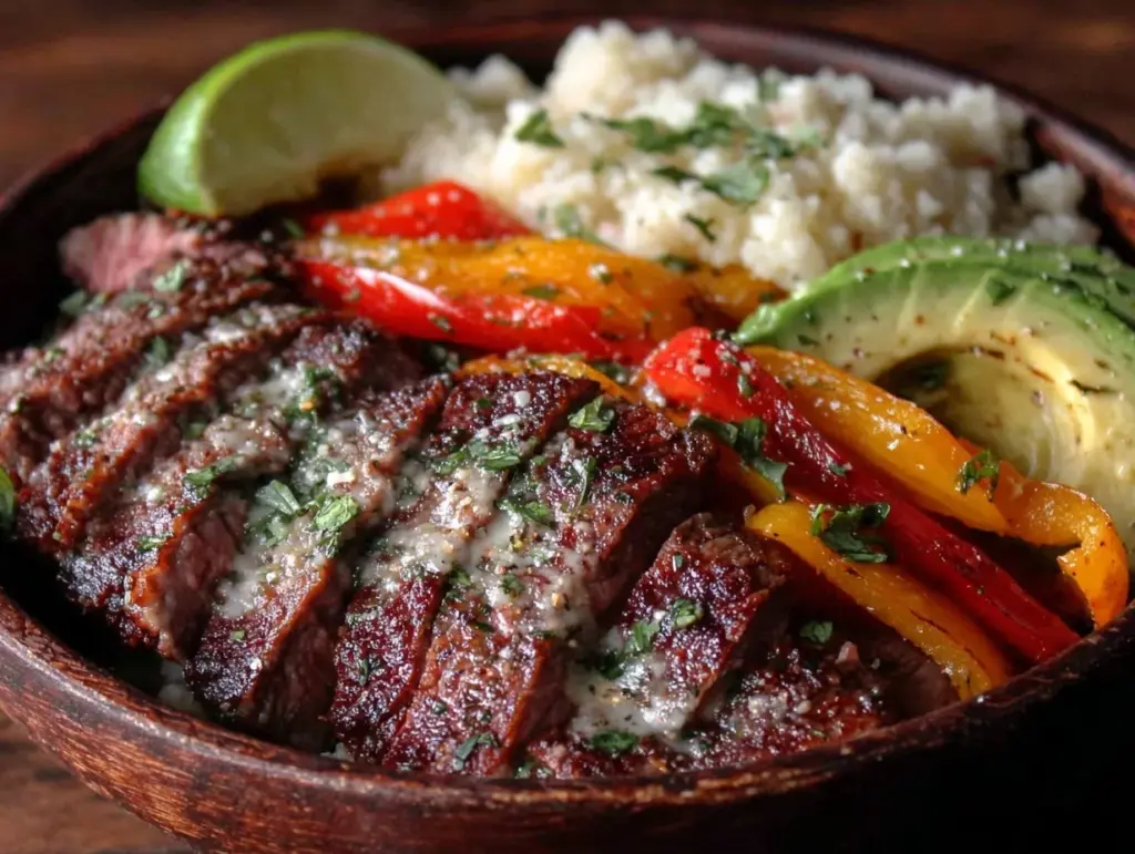 low carb steak fajita bowl - featured image