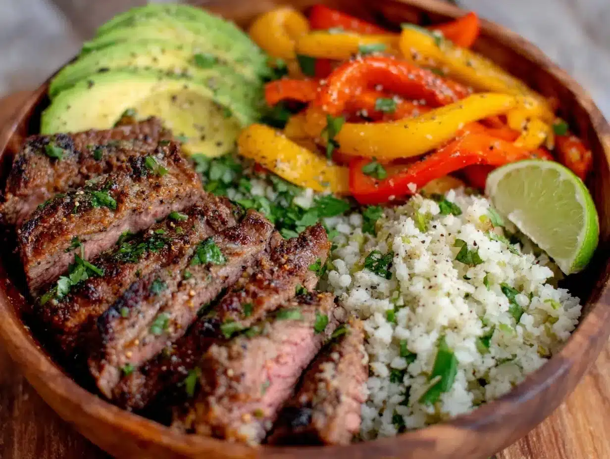 low carb steak fajita bowl preparation steps