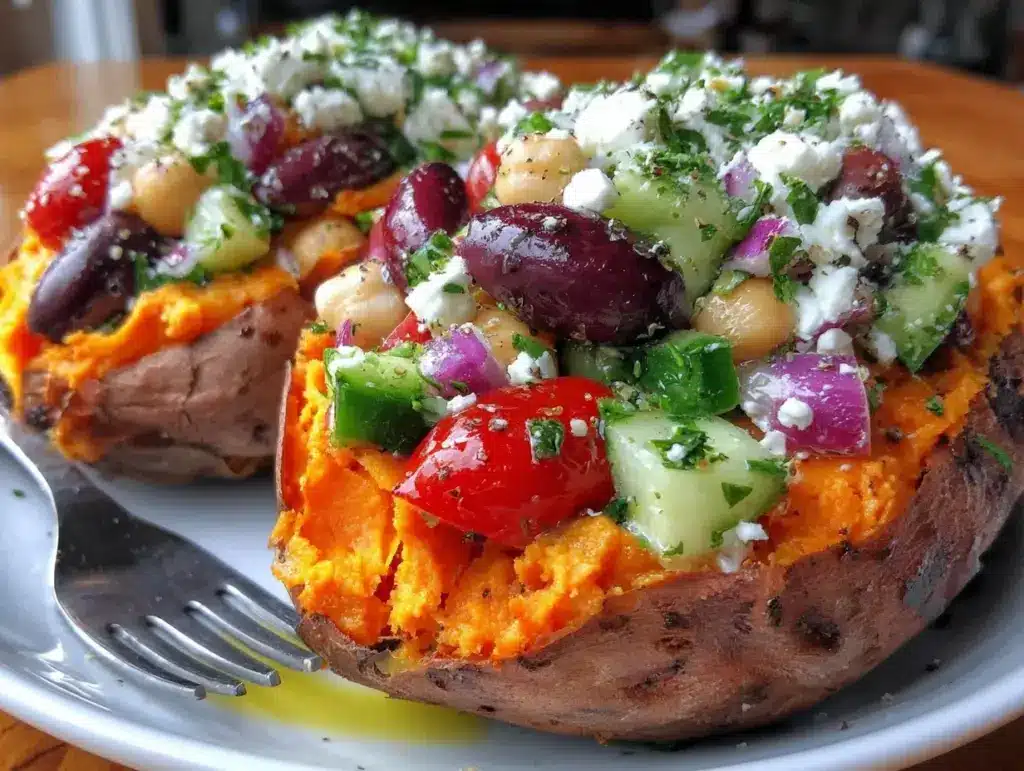 Mediterranean stuffed sweet potato boats - featured image