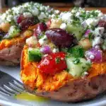 Mediterranean stuffed sweet potato boats - featured image