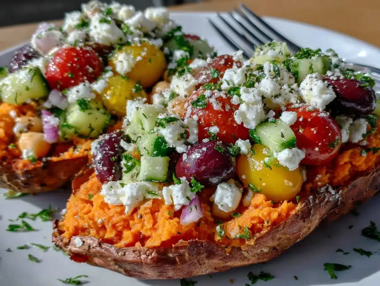 Mediterranean stuffed sweet potato boats preparation steps