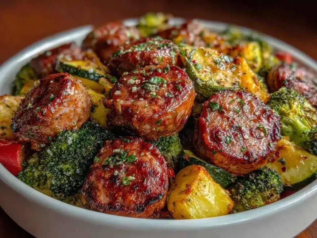 quick sausage veggie skillet bowl - featured image
