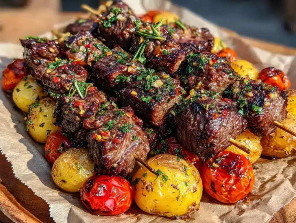 rosemary garlic steak kebabs - featured image