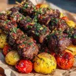 rosemary garlic steak kebabs - featured image
