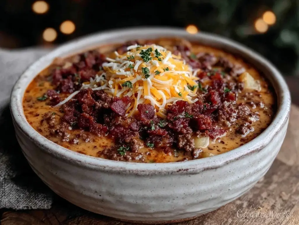 savory bacon cheeseburger soup - featured image