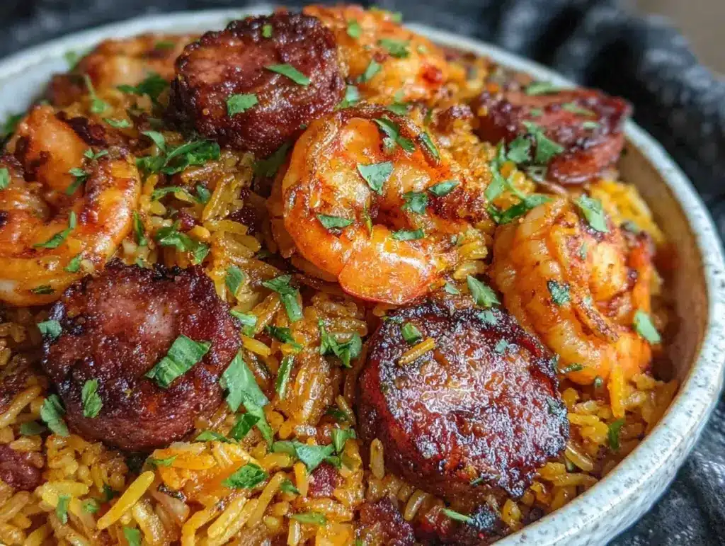 savory shrimp and sausage dirty rice recipe - featured image