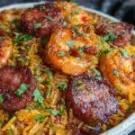 savory shrimp and sausage dirty rice recipe - featured image