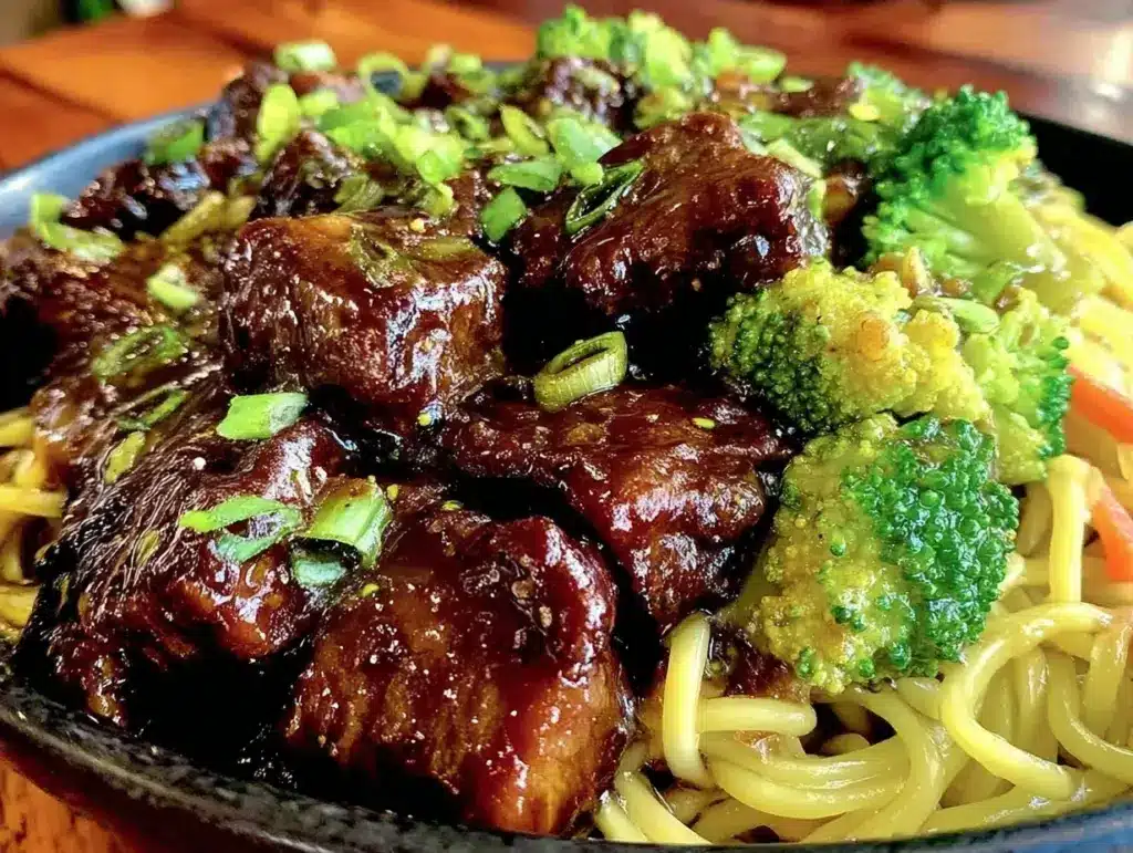 savory sticky beef noodles - featured image
