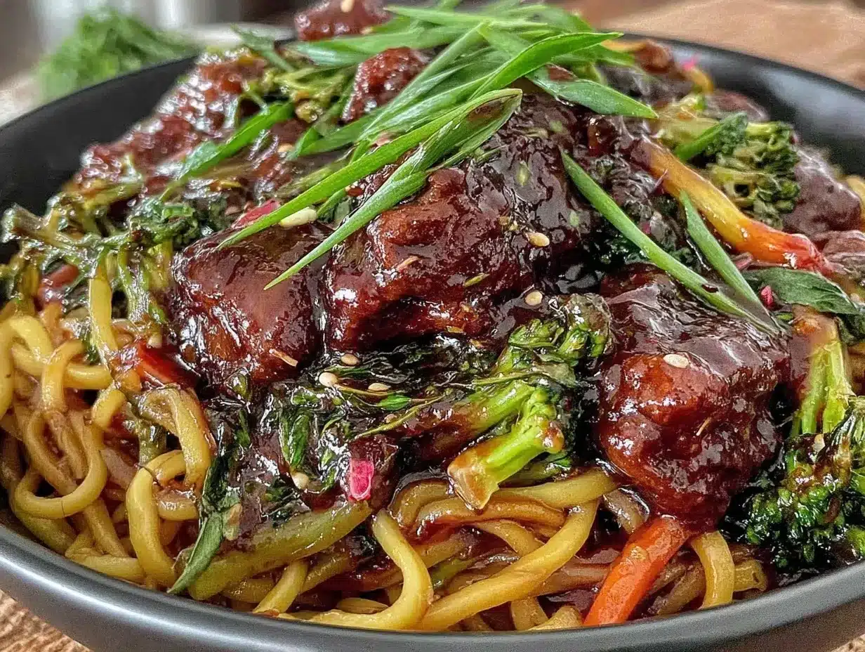savory sticky beef noodles preparation steps
