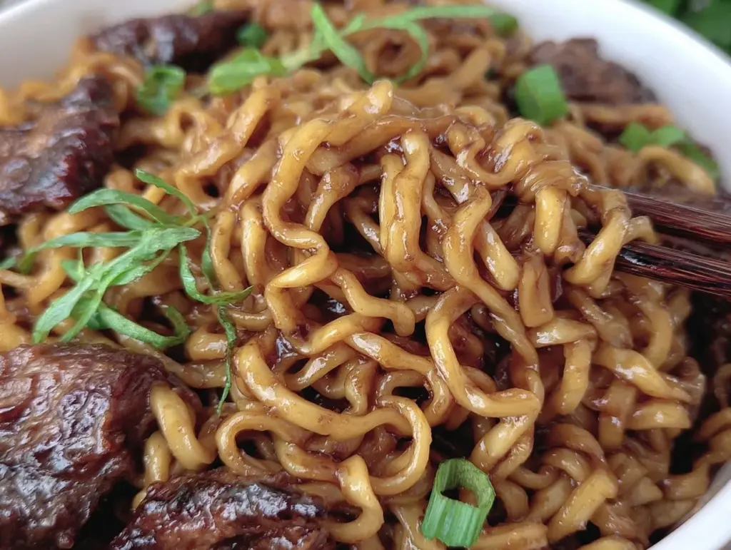 savory sticky garlic chicken noodles - featured image