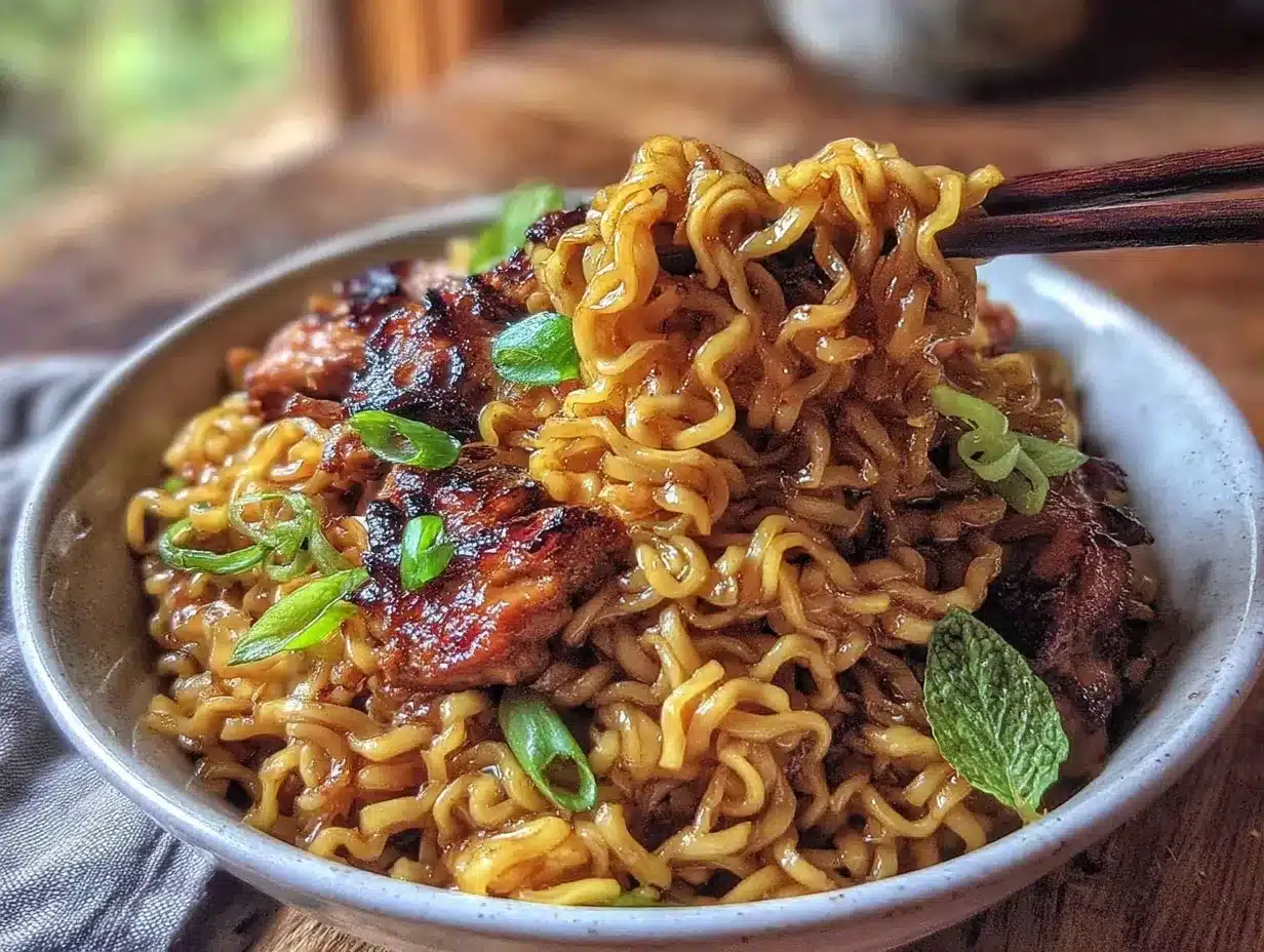 savory sticky garlic chicken noodles preparation steps