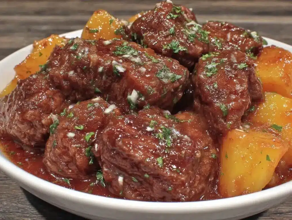 slow cooker garlic butter beef bites - featured image
