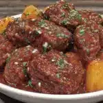 slow cooker garlic butter beef bites - featured image