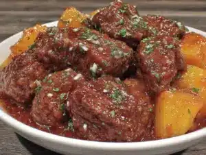 slow cooker garlic butter beef bites - featured image