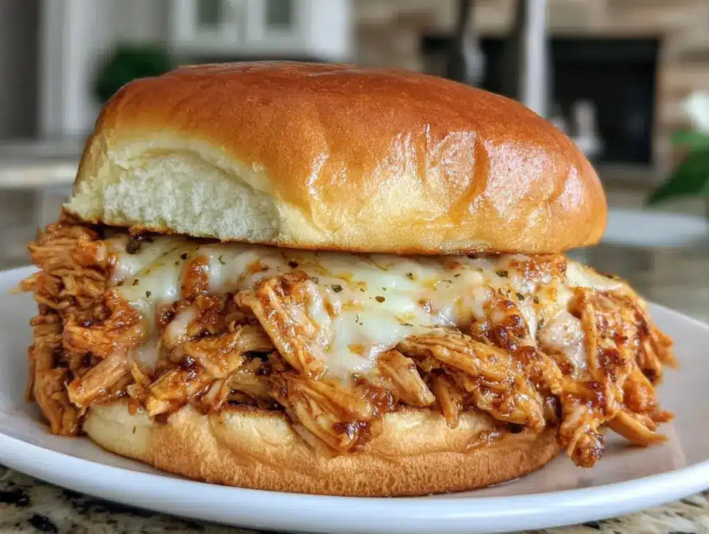 slow cooker parmesan garlic chicken sandwich - featured image