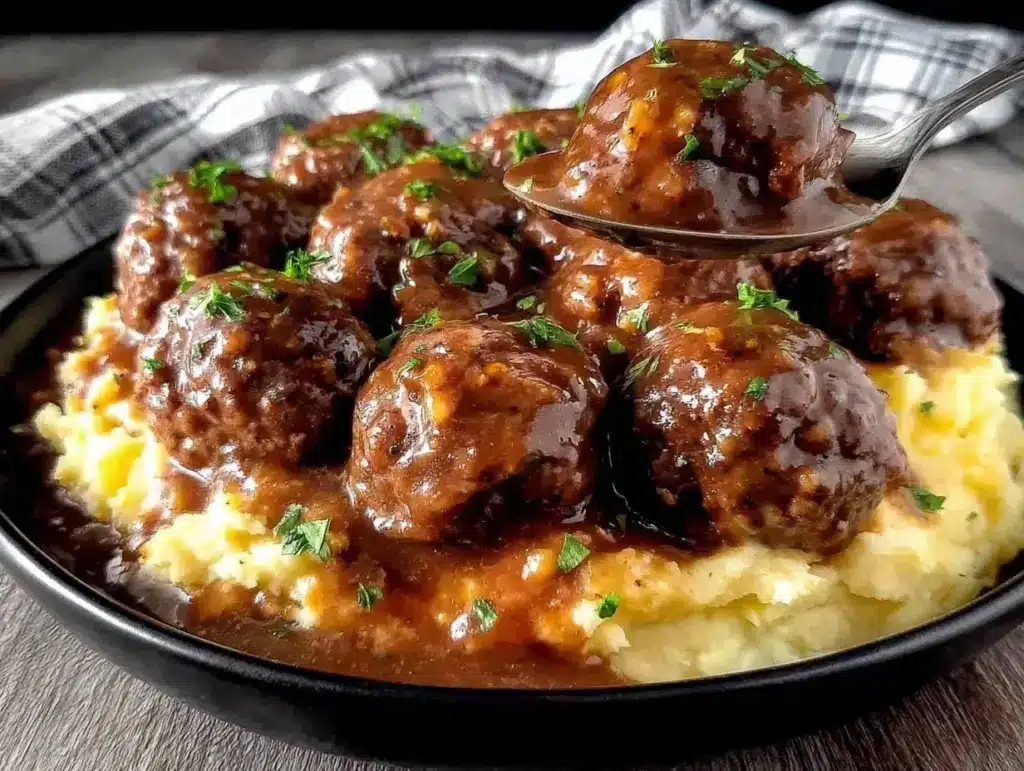 slow cooker Salisbury steak meatballs - featured image