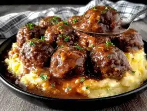 slow cooker Salisbury steak meatballs - featured image