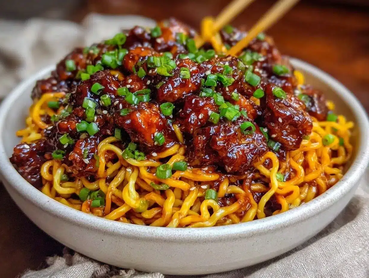 sticky garlic chicken noodles preparation steps