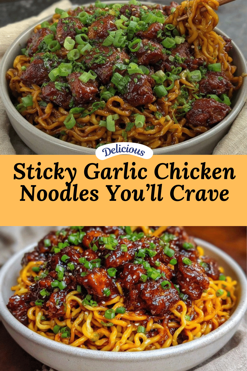 sticky garlic chicken noodles recipe
