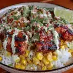 street corn chicken rice bowl - featured image