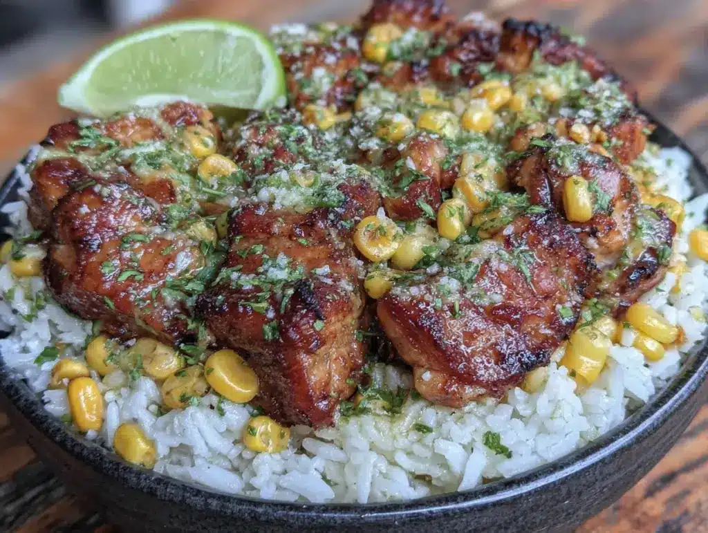 street corn chicken rice bowl - featured image