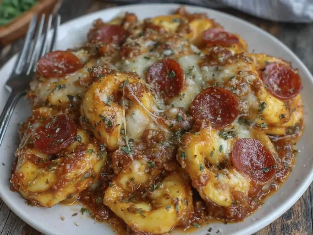 cheesy baked pizza tortellini - featured image