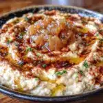 creamy caramelized onion hummus - featured image