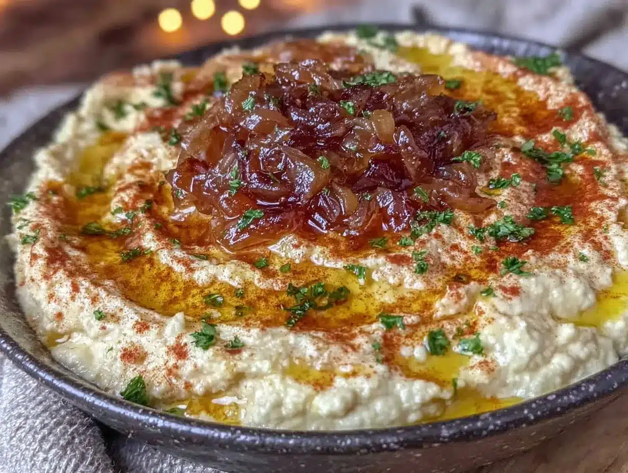 creamy caramelized onion hummus preparation steps