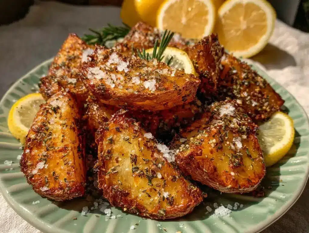 crispy greek lemon potatoes - featured image