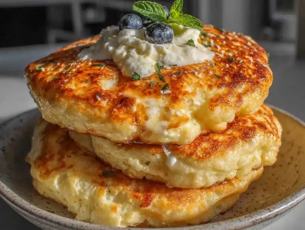fluffy greek yogurt protein pancakes - featured image