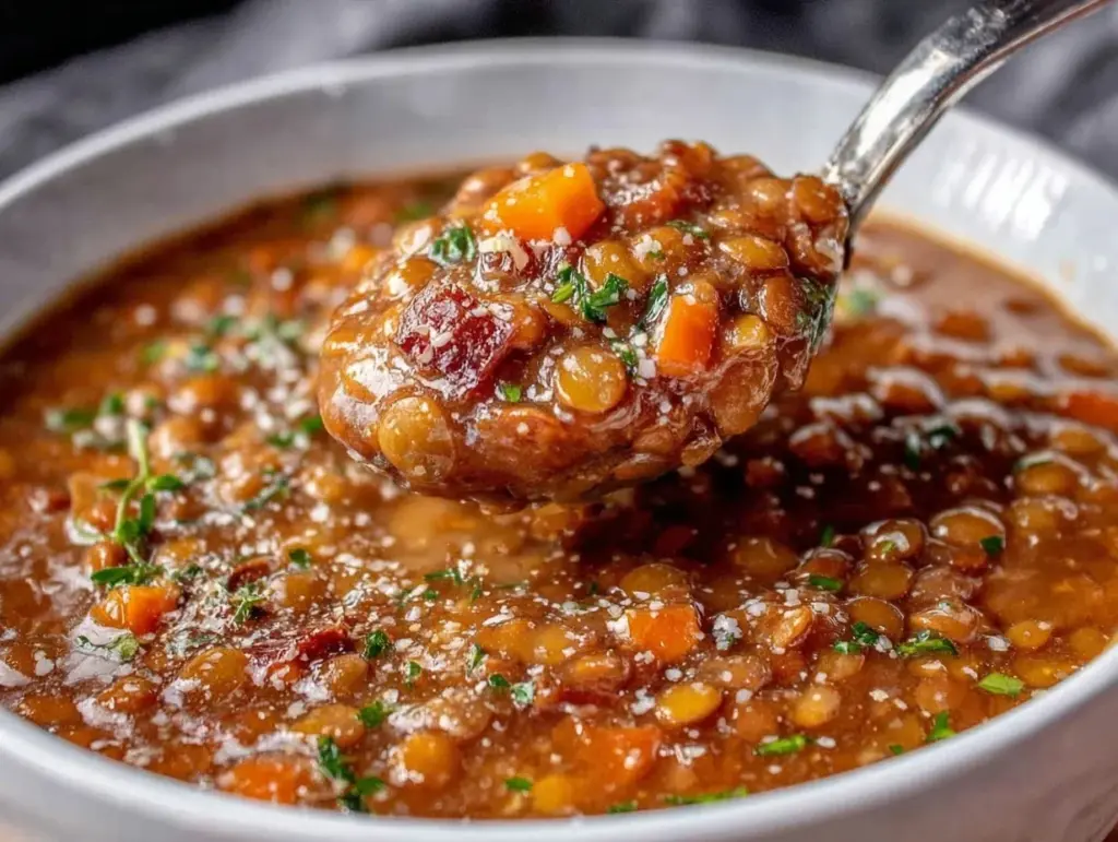 hearty slow cooker lentil soup - featured image