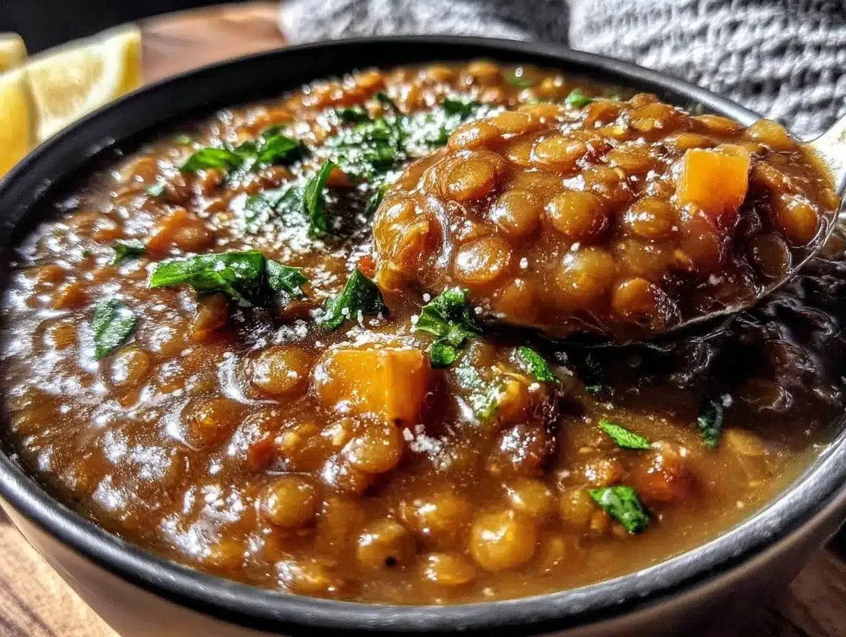 hearty slow cooker lentil soup preparation steps