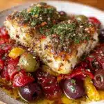 baked cod with olives - featured image