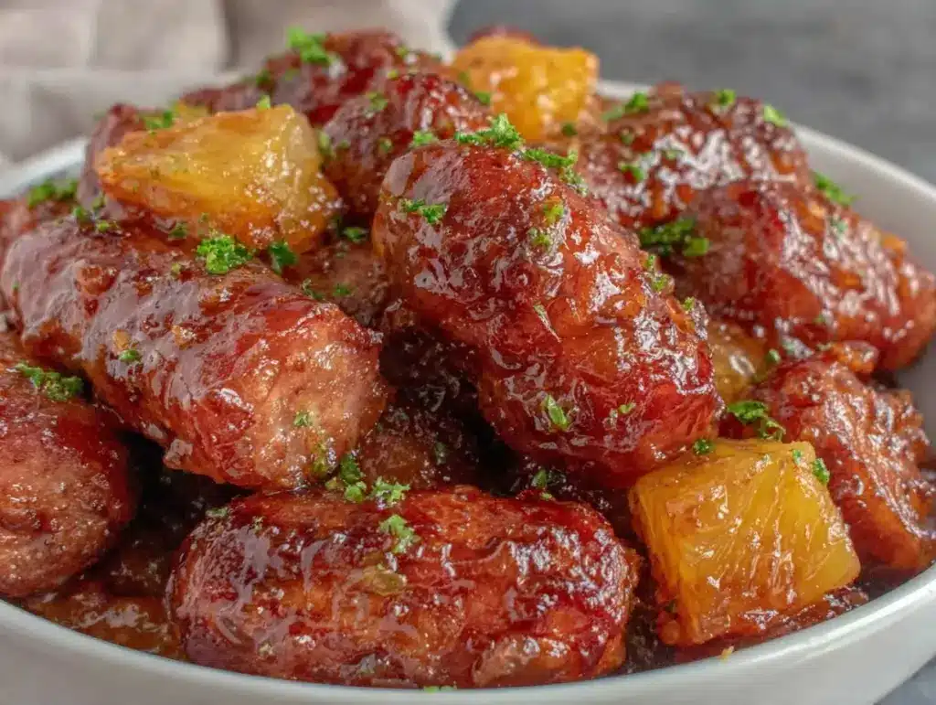 brown sugar pineapple lil smokies bites - featured image