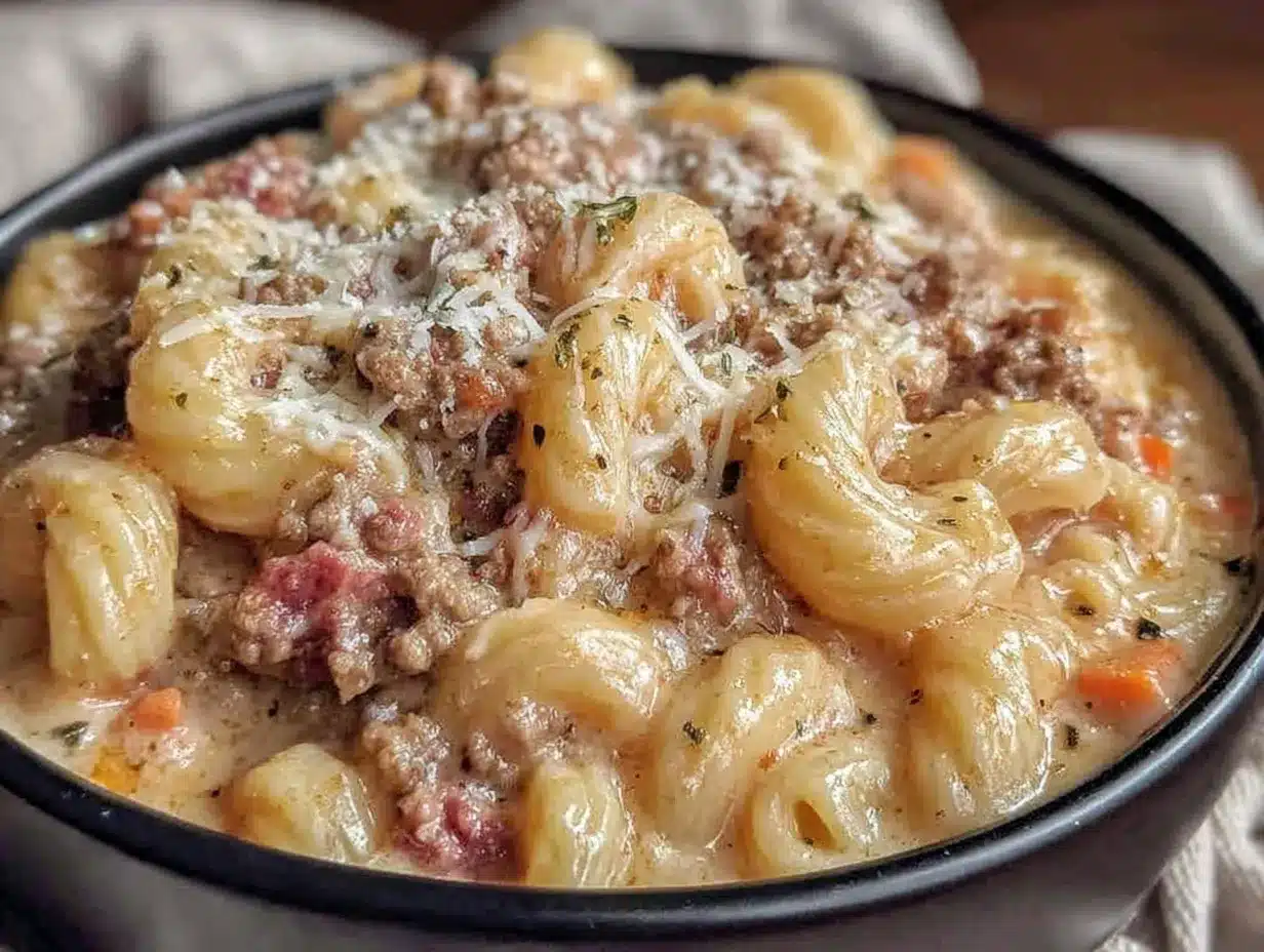 cheesy cheeseburger macaroni soup preparation steps