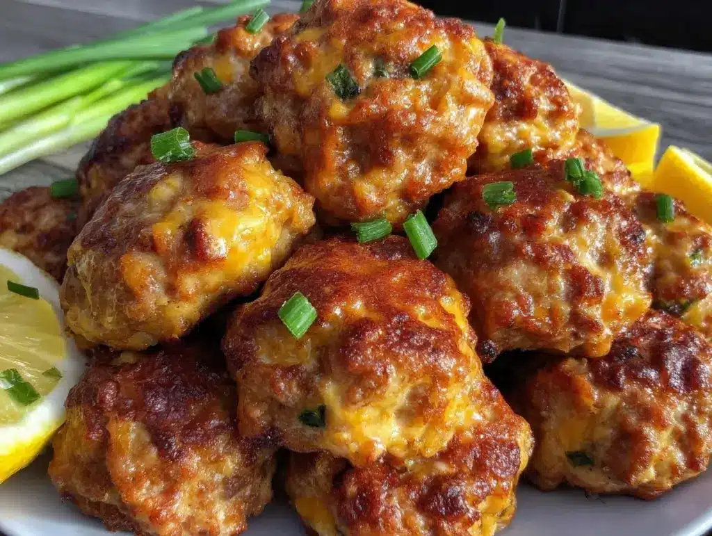 cheesy keto sausage balls - featured image