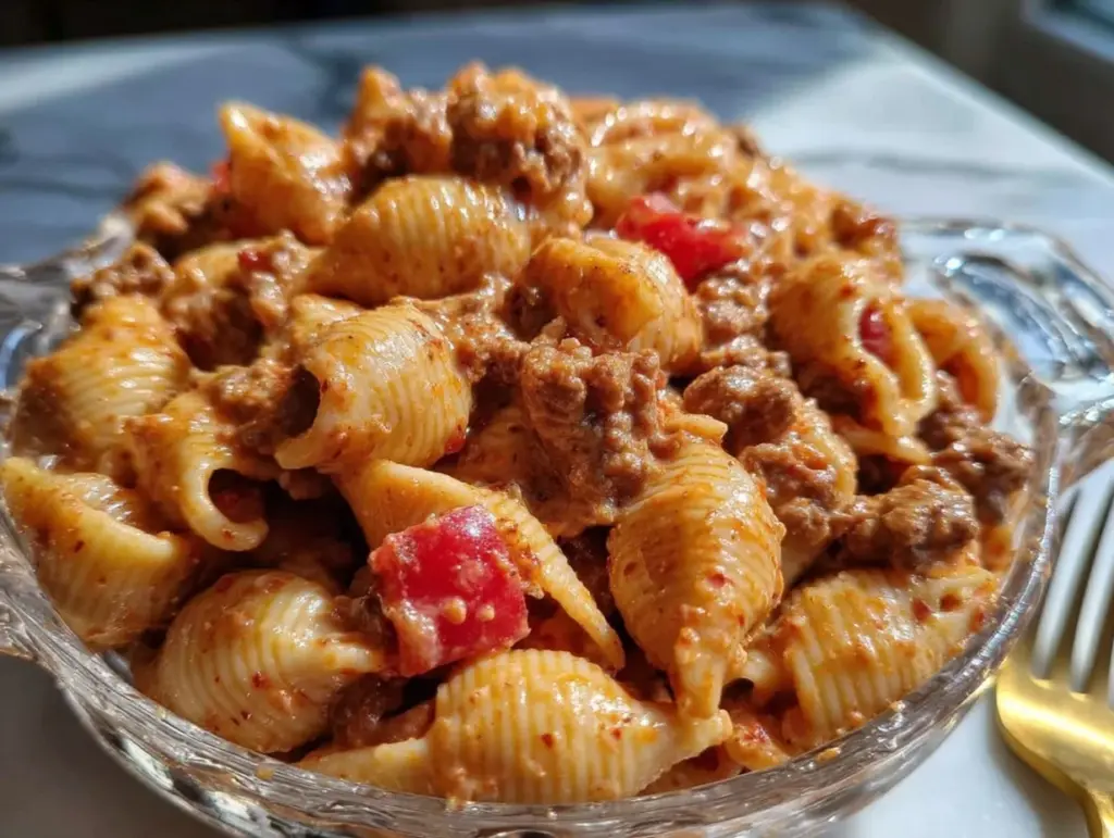 cheesy taco pasta with ground beef - featured image