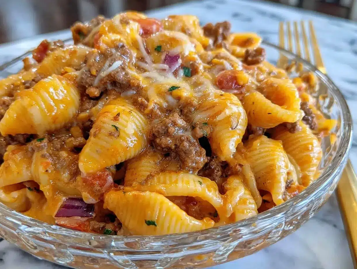 cheesy taco pasta with ground beef preparation steps
