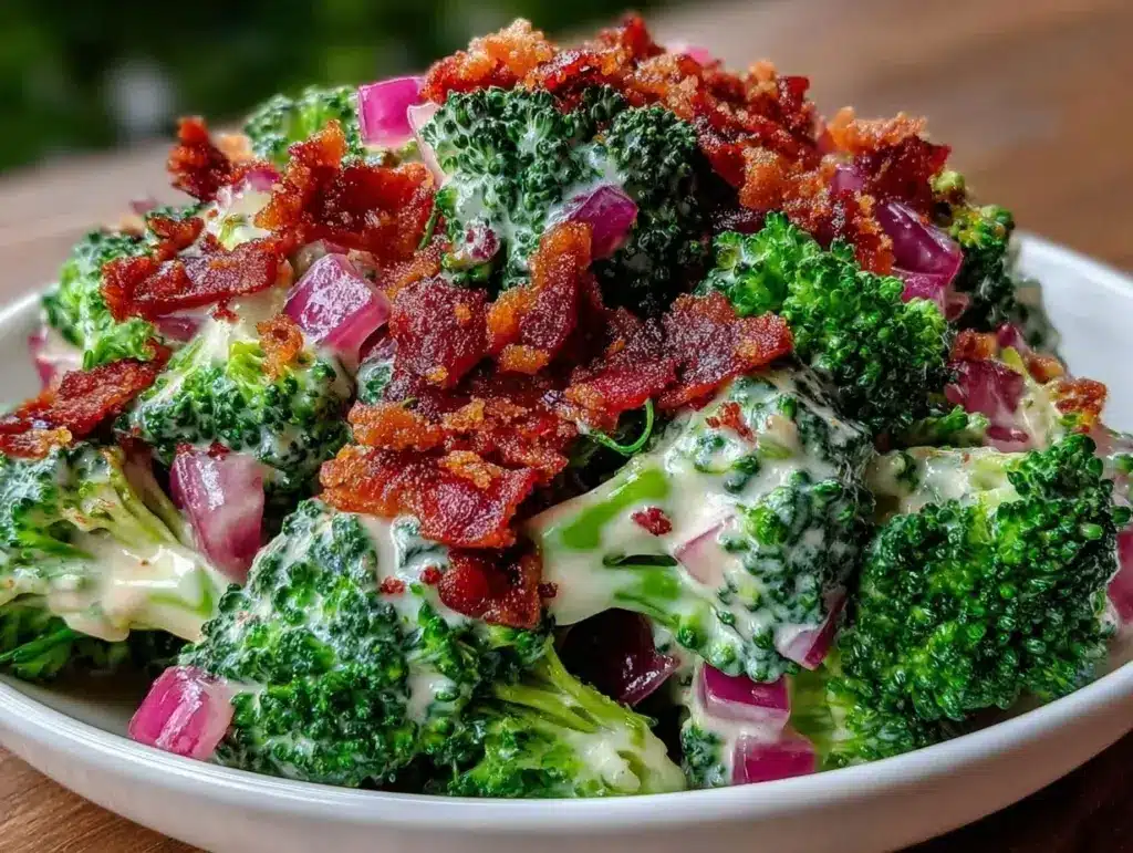 creamy broccoli salad with crispy bacon - featured image