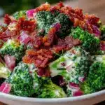 creamy broccoli salad with crispy bacon - featured image