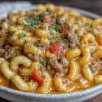 creamy cheeseburger macaroni soup - featured image