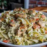 creamy chicken and noodles stove top recipe - featured image