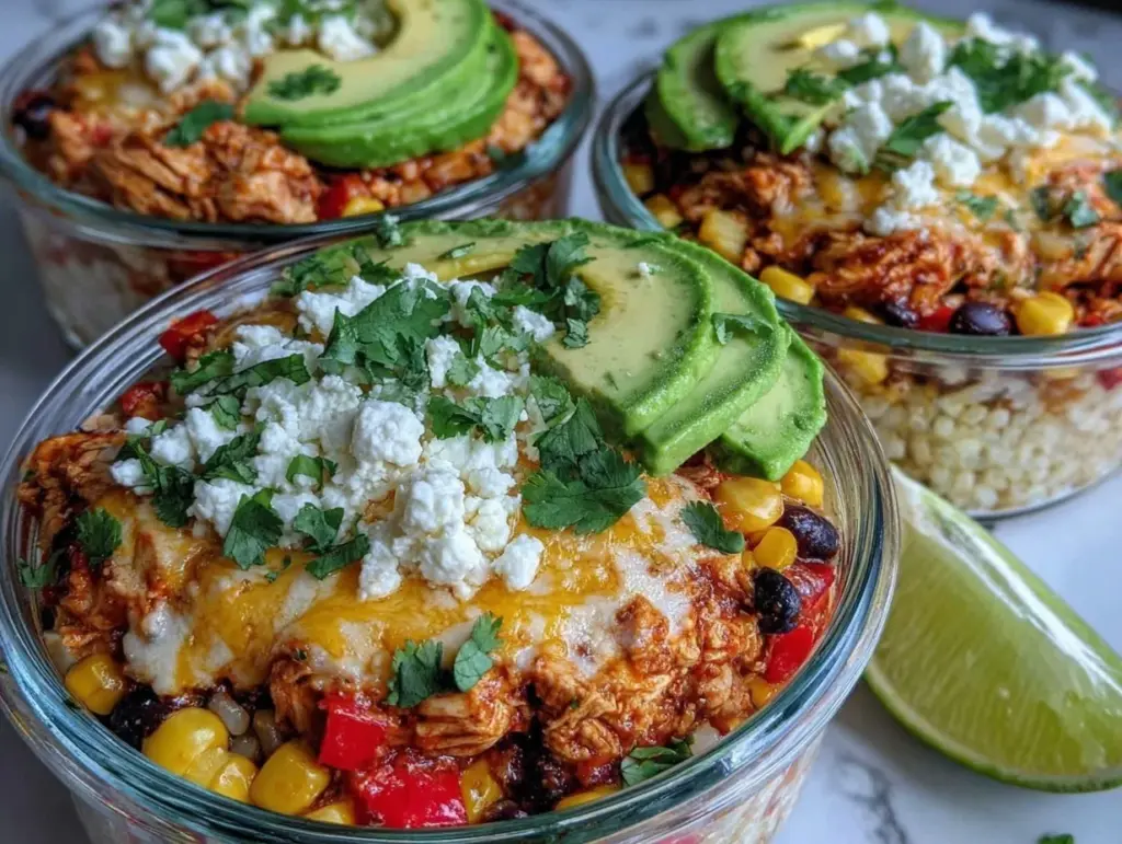 creamy chicken enchilada bowls - featured image