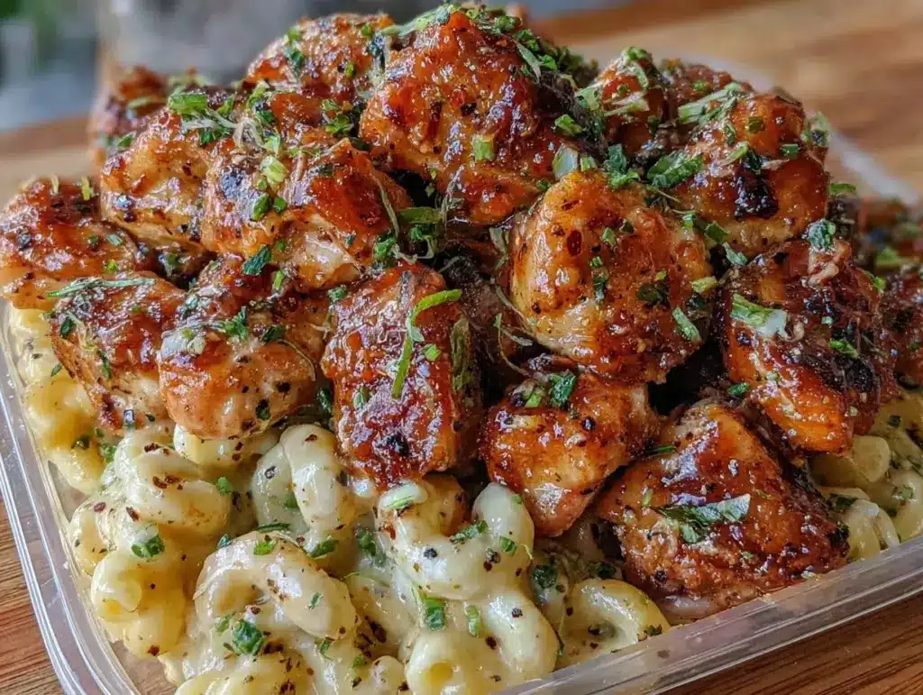 creamy honey pepper chicken mac & cheese - featured image