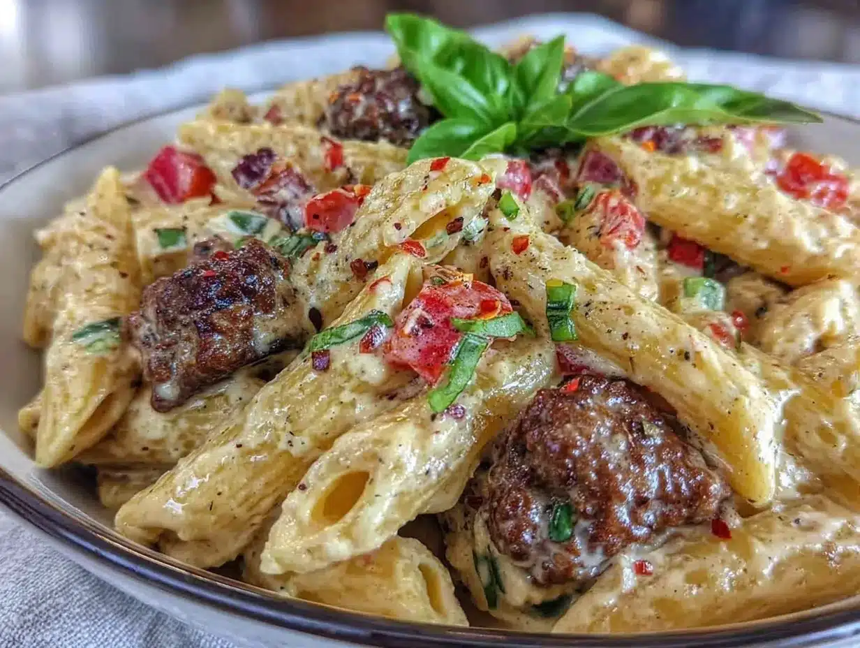 creamy rotel pasta with ground beef preparation steps