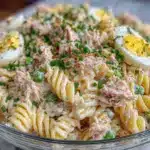creamy tuna egg pasta salad - featured image