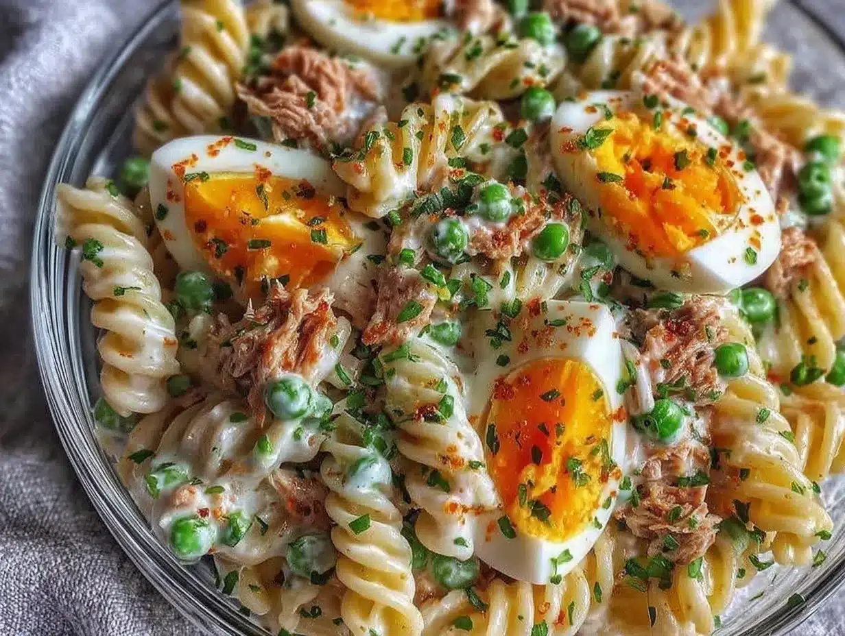 creamy tuna egg pasta salad preparation steps